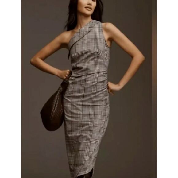 Maeve Anthropologie Plaid Dress 6P One Shoulder Prep School Girl Midi Preppy NWT - Picture 1 of 16